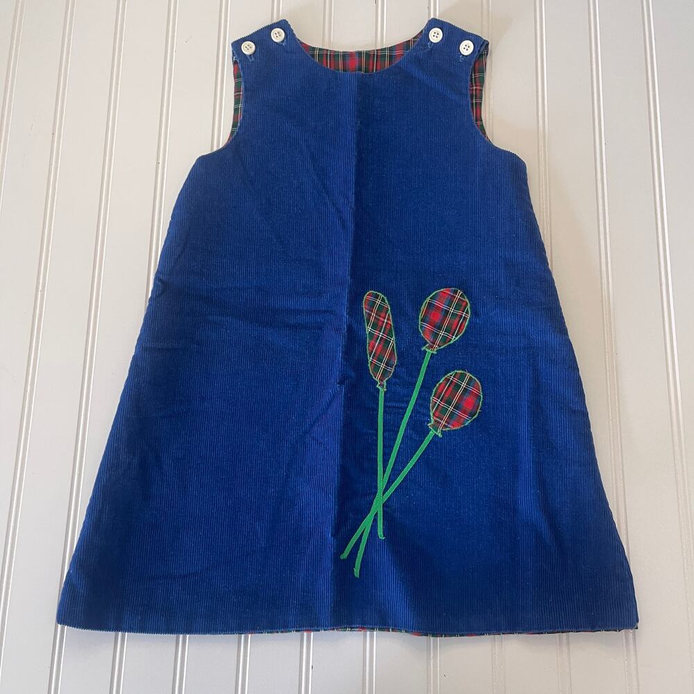 Vintage Reversible Girls Dress Corduroy‎ Balloons Holiday Plaid Girls 2T/3T READ